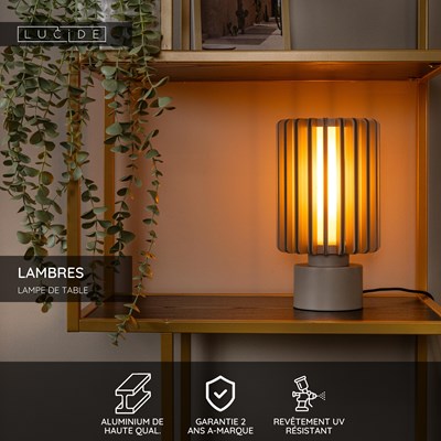 Lucide LAMBRES - Lampe de table - Ø 15 cm - 1xE27 - Taupe